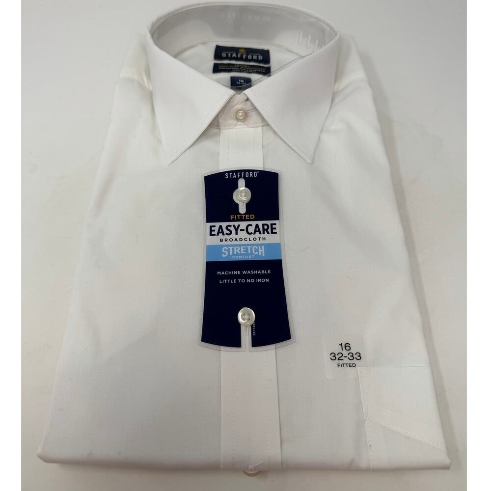 Stafford Men's Dress Shirt White Easy-Care Stretch Fitted Size 16 32-33